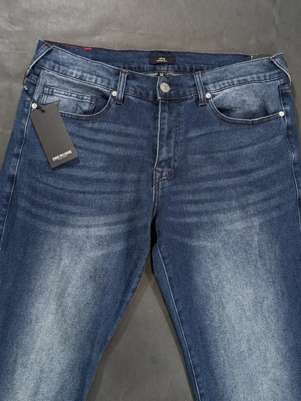 True Religion Jeans Men`s Size 36x32 Blue Dark Wash Geno Relaxed Slim Denim